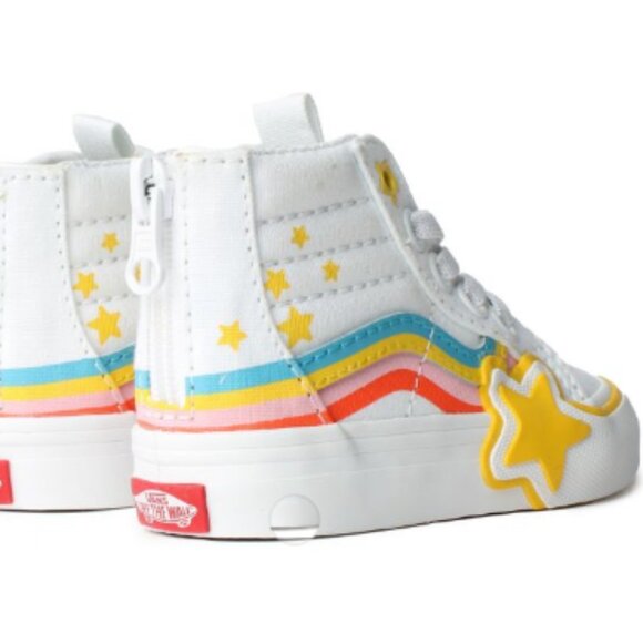 Vans SK8-Hi PS Cobra Kai True White/Multi Rainbow Star High Tops Size 5.5 - Picture 3 of 5